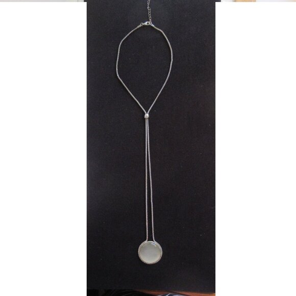 Grey Cat's Eye/Moonstone Cabochon Necklace, Rope chain, adjustable, Lariet - Picture 1 of 14